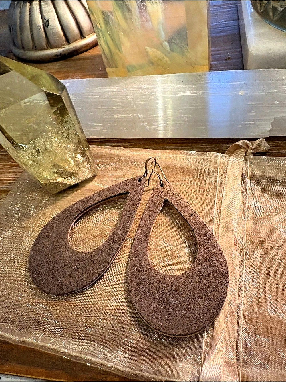 Brown Teardrop Earrings from  Eleven10Leather - 3” inches